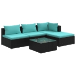 Set Divani da Giardino 5 pz con Cuscini in Polyrattan Nero