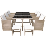 Set da Pranzo da Giardino 11 pz con Cuscini in Polyrattan Beige