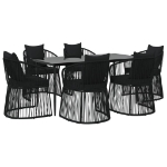 Set da Pranzo da Giardino 7 pz Nero con Cuscini in Rattan PVC