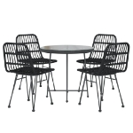 Set da Pranzo da Giardino 5 pz Nero in Polyrattan