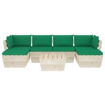 Set Divani da Giardino su Pallet 7 pz con Cuscini Legno Abete