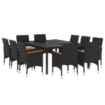 Set da Pranzo per Giardino 11 pz in Polyrattan Nero