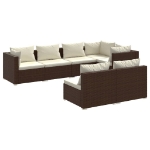 Set Divani da Giardino 7 pz con Cuscini in Polyrattan Marrone