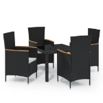 Set Mobili da Giardino 5 pz con Cuscini in Polyrattan Nero