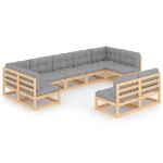 Set Divani da Giardino 9 pz con Cuscini Legno Massello di Pino