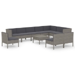 Set Divani da Giardino 11 pz con Cuscini in Polyrattan Grigio