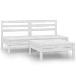 Set Divani da Giardino 3 pz Bianco in Legno Massello di Pino