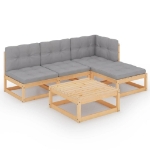 Set Divani da Giardino 5 pz con Cuscini Legno Massello di Pino