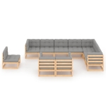 Set Divani da Giardino 10 pz con Cuscini Legno Massello di Pino