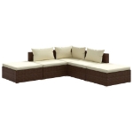 Set Divani da Giardino 5 pz con Cuscini in Polyrattan Marrone