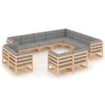 Set Divani da Giardino 12 pz con Cuscini Legno Massello di Pino