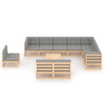 Set Divani Giardino 11 pz con Cuscini in Legno Massello di Pino