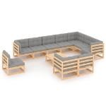 Set Divani da Giardino 11 pz con Cuscini Legno Massello di Pino