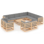 Set Divani da Giardino 13 pz con Cuscini Legno Massello di Pino