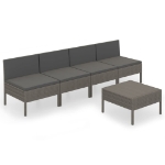 Set Divani da Giardino 5 pz con Cuscini in Polyrattan Grigio