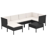 Set Divani da Giardino 7 pz con Cuscini in Polyrattan Nero