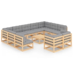 Set Divani da Giardino 12 pz con Cuscini Legno Massello di Pino