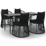 Set da Pranzo da Giardino 5 pz Nero con Cuscini in Rattan PVC