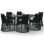 Set da Pranzo da Giardino 7 pz Nero con Cuscini in Rattan PVC