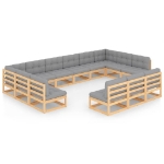 Set Divani da Giardino 13 pz con Cuscini Legno Massello di Pino