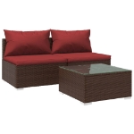 Set Divani da Giardino 3 pz con Cuscini in Polyrattan Marrone