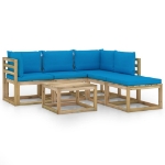 Set Divani da Giardino 6 pz con Cuscini Azzurri