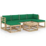 Set Divani da Giardino 7pz con Cuscini Legno di Pino Impregnato