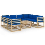 Set Divani da Giardino 9pz con Cuscini Legno di Pino Impregnato