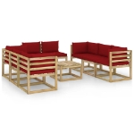 Set Divani da Giardino 9pz con Cuscini Legno di Pino Impregnato