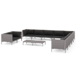 Set Divani da Giardino 12pz con Cuscini Polyrattan Grigio Scuro