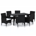 Set da Pranzo per Giardino 7 pz con Cuscini Polyrattan Nero