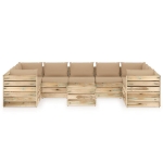 Set Divani da Giardino con Cuscini 10 pz Legno Impregnato Verde