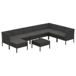 Set Divani da Giardino 9 pz con Cuscini in Polyrattan Nero