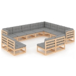 Set Divani da Giardino 12 pz con Cuscini Legno Massello di Pino