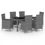 Set da Pranzo da Giardino 7 pz con Cuscini in Polyrattan Grigio