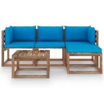 Set Divani da Giardino 5pz con Cuscini Blu Chiaro