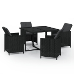 Set da Pranzo per Giardino 5 pz con Cuscini in Polyrattan Nero