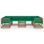 Set Divani da Giardino 10 pz con Cuscini Verdi