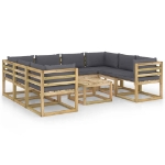 Set Divani da Giardino 9pz con Cuscini Legno di Pino Impregnato