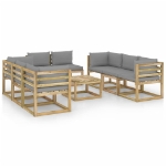 Set Divani da Giardino 9pz con Cuscini Legno di Pino Impregnato