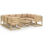 Set Divani da Giardino 9pz con Cuscini Legno di Pino Impregnato