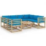 Set Divani da Giardino 9pz con Cuscini Legno di Pino Impregnato