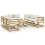 Set Divani da Giardino 9pz con Cuscini Legno di Pino Impregnato