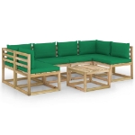 Set Divani da Giardino 7pz con Cuscini Legno di Pino Impregnato