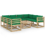 Set Divani da Giardino 9pz con Cuscini Legno di Pino Impregnato