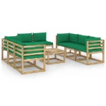 Set Divani da Giardino 9pz con Cuscini Legno di Pino Impregnato