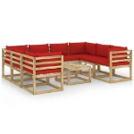 Set Divani da Giardino 9pz con Cuscini Legno di Pino Impregnato