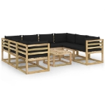 Set Divani da Giardino 9pz con Cuscini Legno di Pino Impregnato