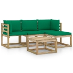 Set Salotto da Giardino 5 pz con Cuscini Verdi