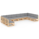 Set Divani da Giardino 10 pz con Cuscini Legno Massello di Pino